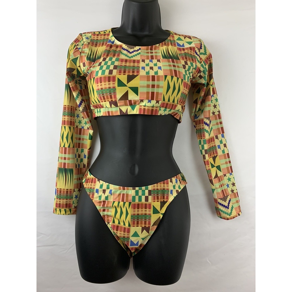 Tia Ankara Women Long Sleeve Bikini Set Two Piece Swimsuit Swimwear Sz M - Picture 2 of 12